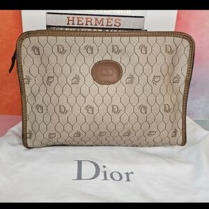 🐝Dior Honeycomb Coated Canvas Zip Vintage Clutch w/ Dustbag ✨
